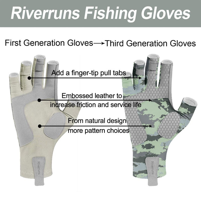 Riverruns UPF 50+ Fishing Gloves UV Protection Fingerless Sun Gloves Men Women for Outdoor, Kayaking, Rowing, Driving, Hunting(CamoGreenScilicone, M) - Image 3